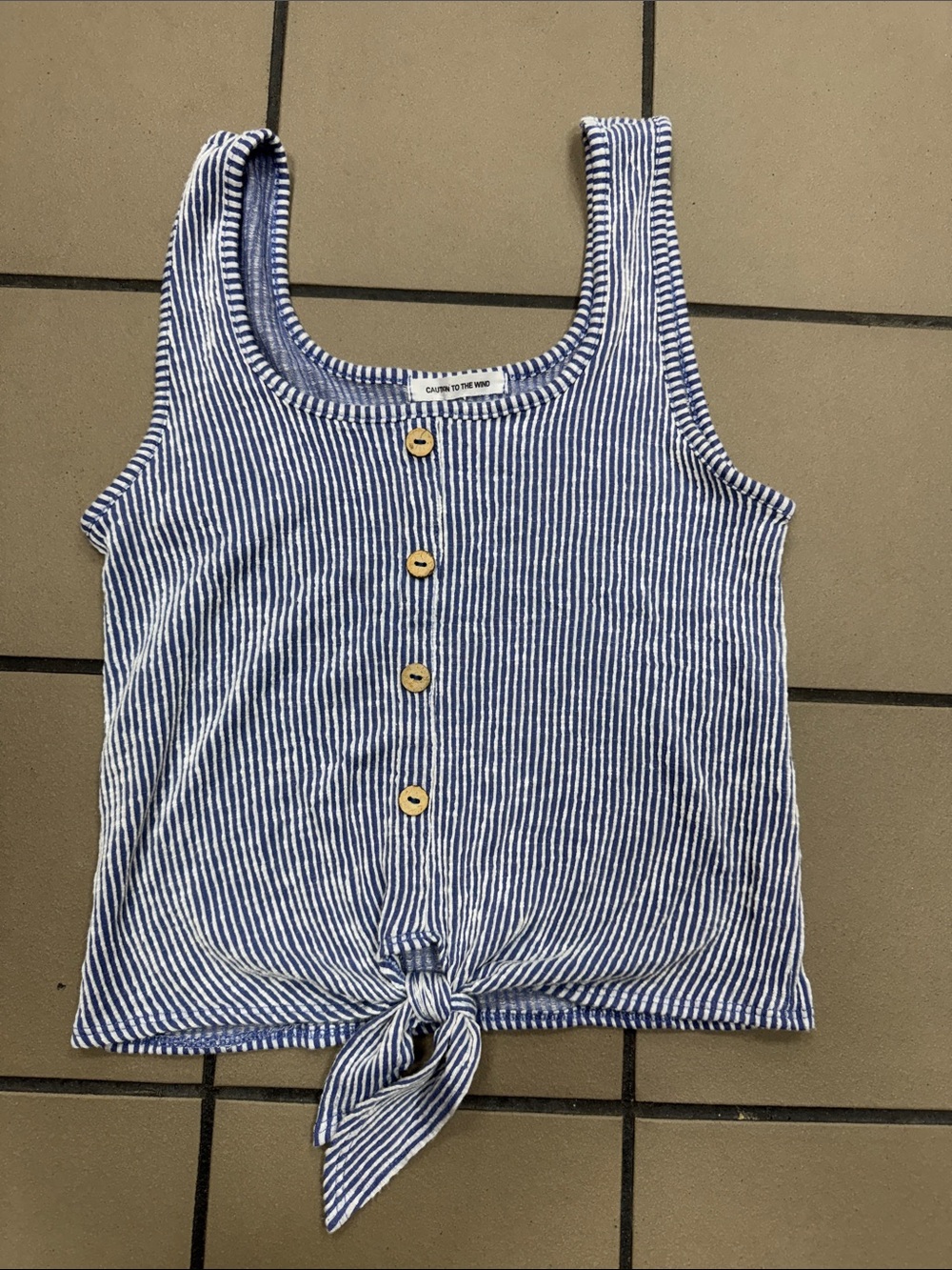 Caution To The Wind Blue and White Striped Tie-Front Tank